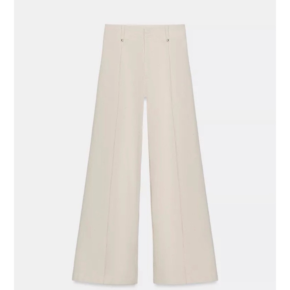 Zara Wide-Leg Sand Palazzo Trousers